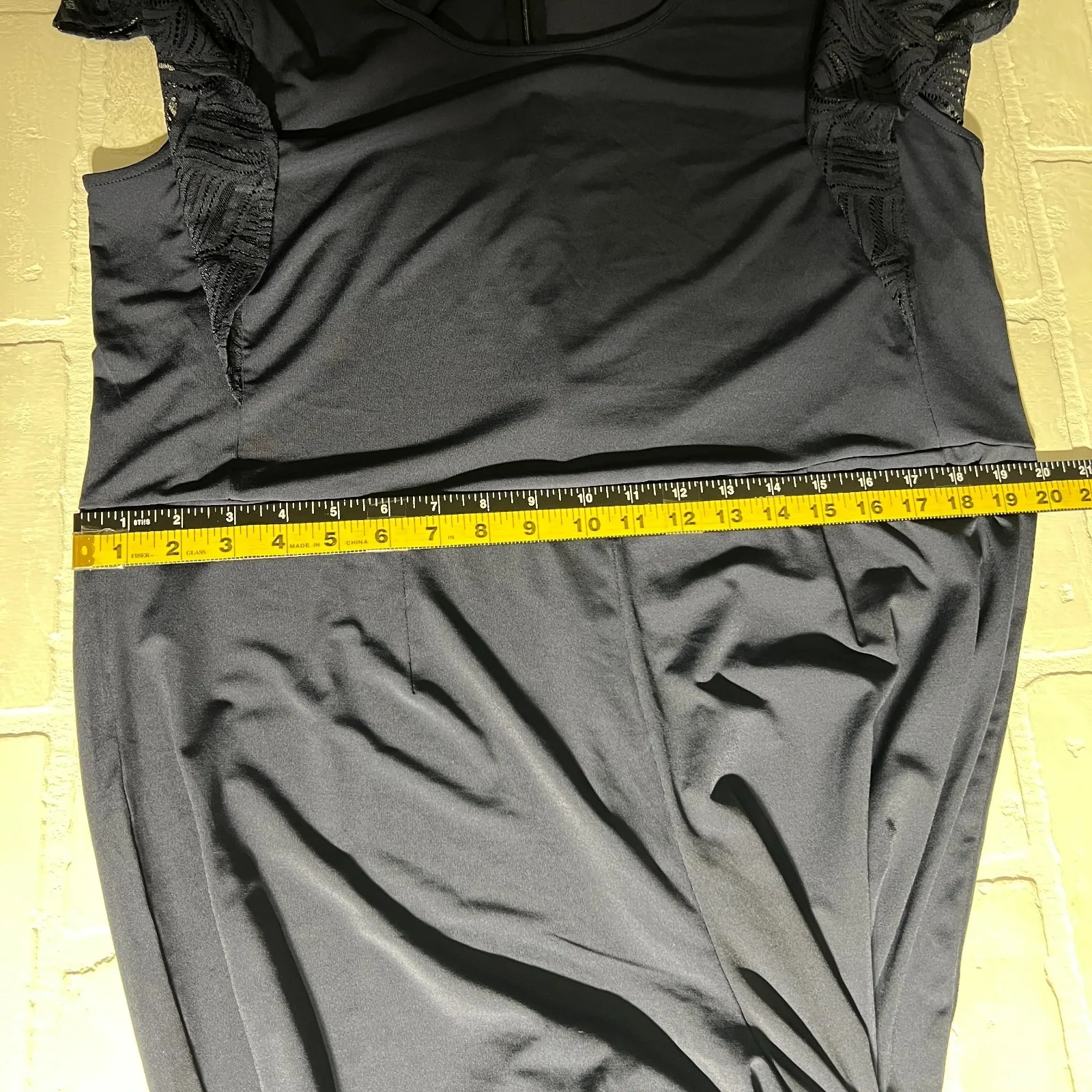 H by Halston Jumpsuit Women Large Petite Navy Blue Jersey Lace Flutter Sleeve LP - Image 11