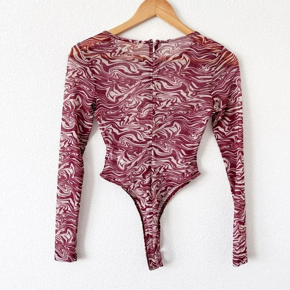 Meshki Swirl Blend Long Sleeve Bodysuit in Wine Colourway - Image 7
