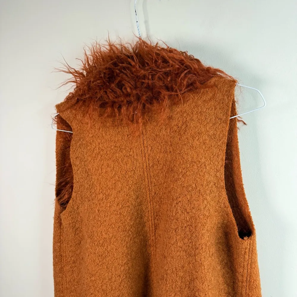 Tensione In Rust Faux Fur Trim Wool Blend Vest Orange Size M - Image 5