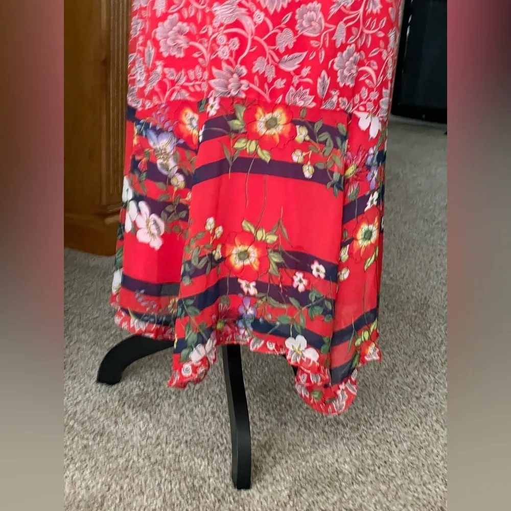 Anthropologi Boho Chic Floral Print Maxi Dress Red Black Spaghetti Strap XS - Image 8
