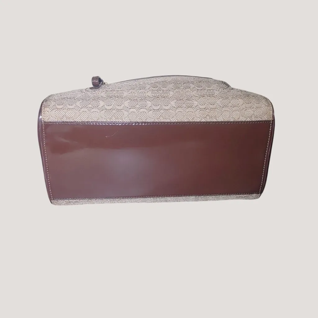 Coach Poppy Signature Handbag Satchel Oxford Khaki Mahogany Patent Leather Trim - Image 16