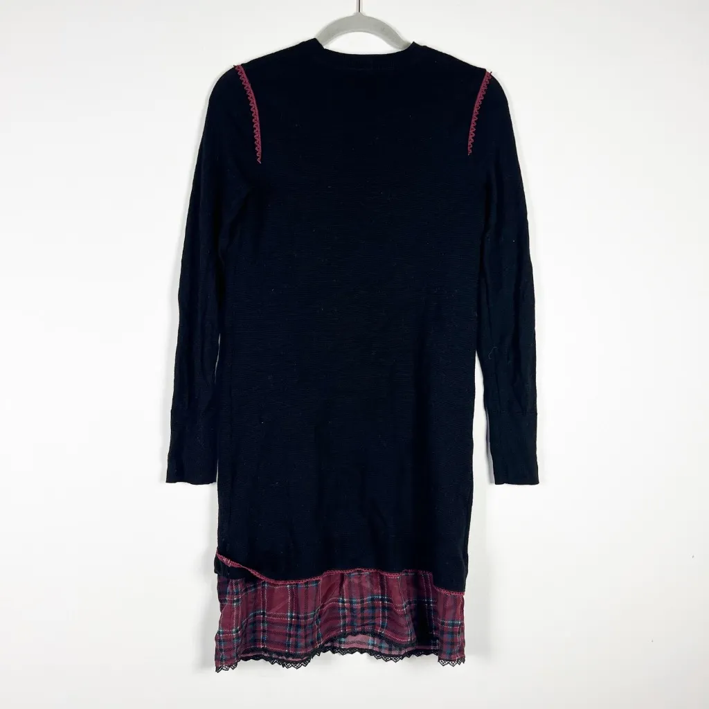 Coach Wool Knit Stretch Silk Trim Plaid Print Pullover Midi Sweater Dress Small - Image 4