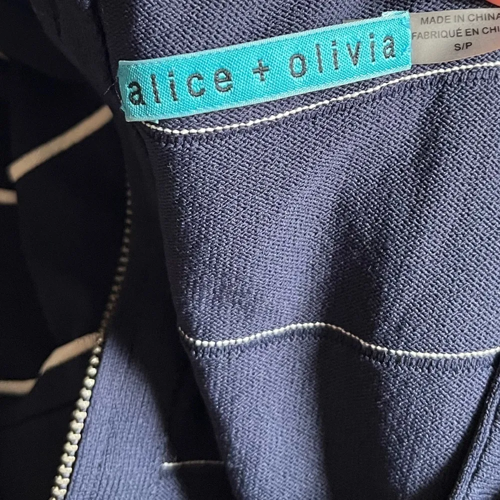 Alice+Olivia Bolton Ottoman Pinstripe Flare Navy Blue & White Dress Size Small - Image 13