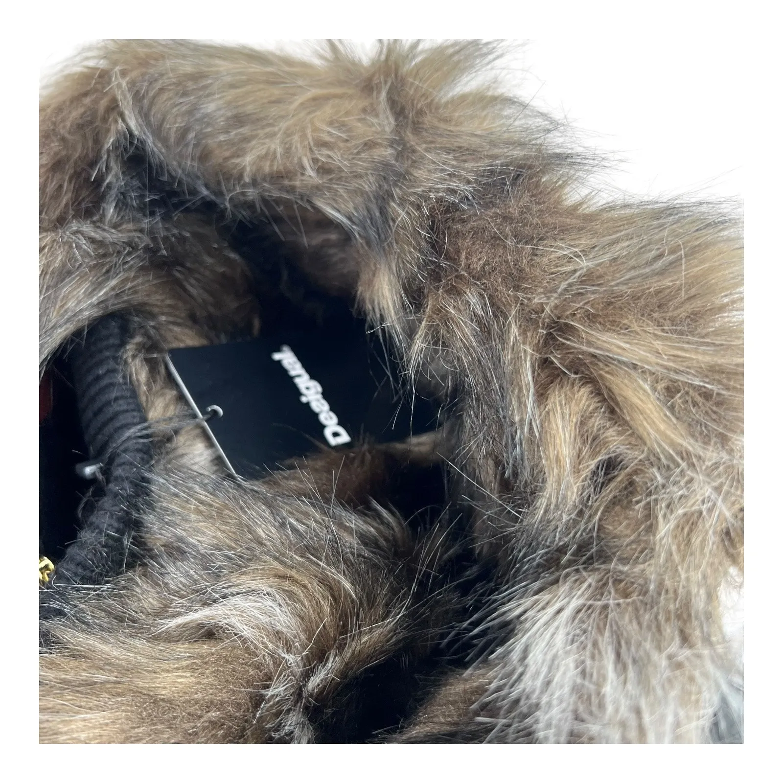 Desigual Parka 4 Black Gold Puffy‎ Sweater Inset Hood Faux Fur New US 4 - Image 7