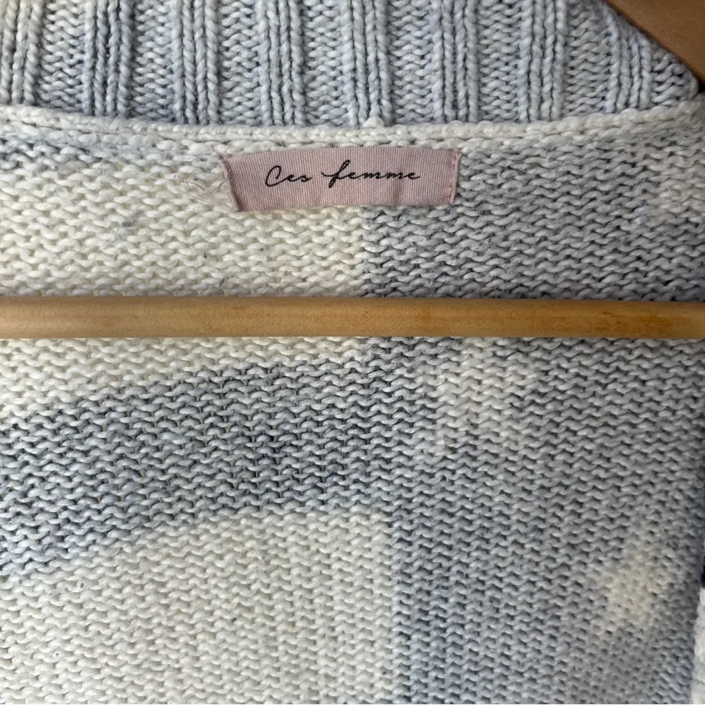 Ces Femme Women’s Stars Stripes Navy White Oversized Open Cardigan Size *Small Gray - Image 3