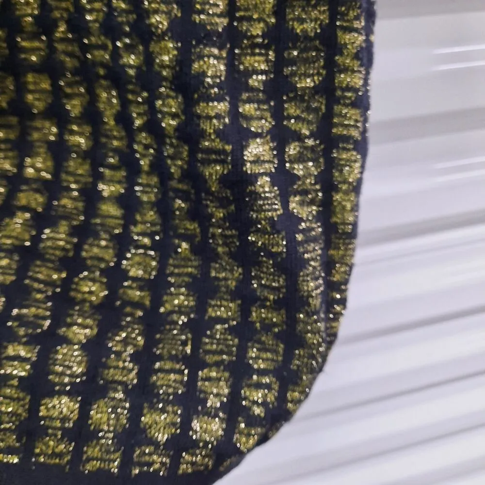 Kasper Women's Cardigan Sweater Size Large Black Gold Metallic Wool Blend Knit - Image 11