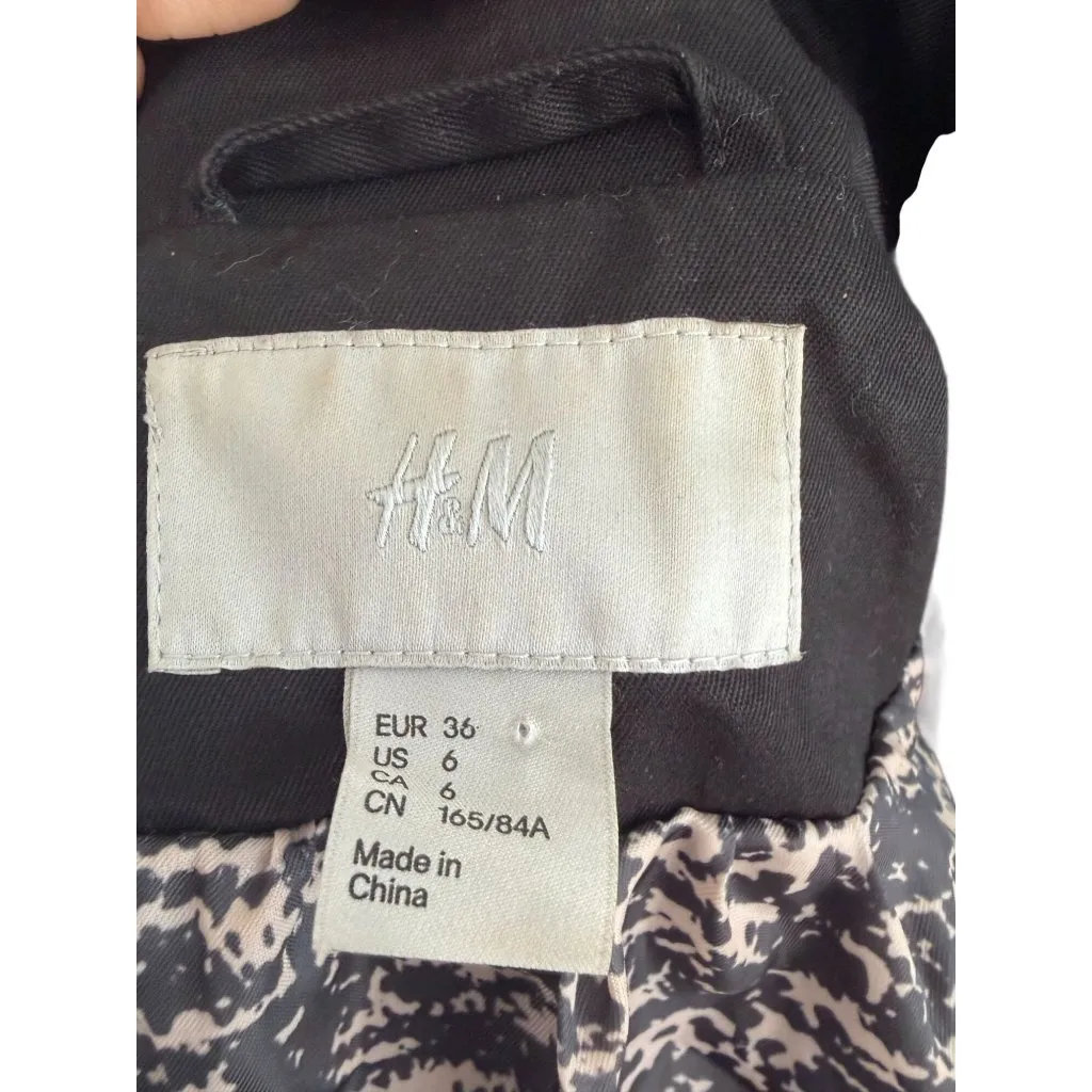 H&M Black Belted Jacket Trenchcoat Size US 6 - Image 8