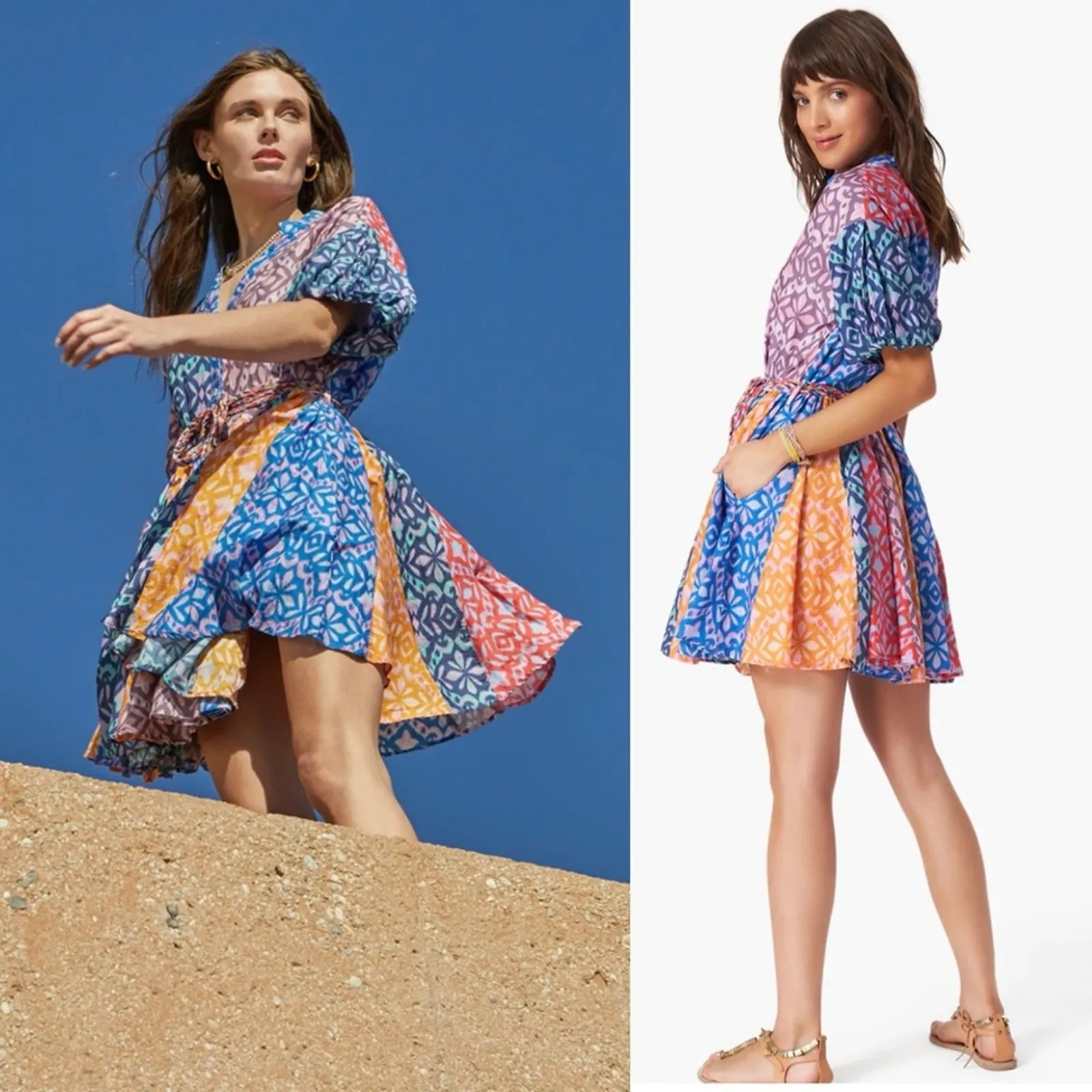 Xirena Lenna Mini Dress Fiesta Multicolor Size XS resort wear coastal Boho chic Blue - Image 6