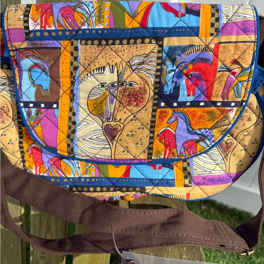 VTG Laurel Burch Love Horses Quilted Medium‎ Handbag Crossbody Bag NWT T Brown - Image 3