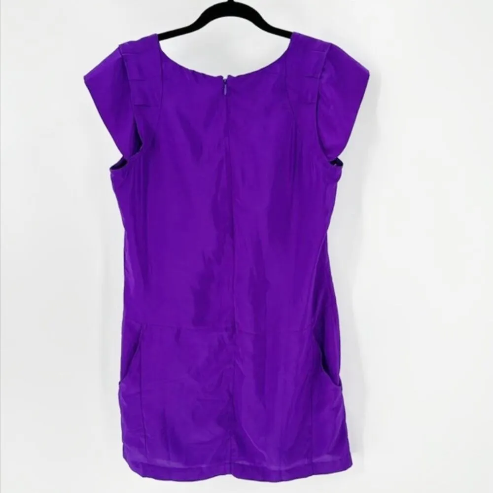 ASOS shimmer purple dropped waist cap sleeve side pockets mini dress versatile - Image 2