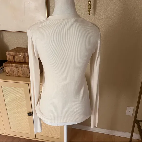 CO 100% Silk‎ Women's Cream Ribbed Cardigan Sweater Size XS - Image 4