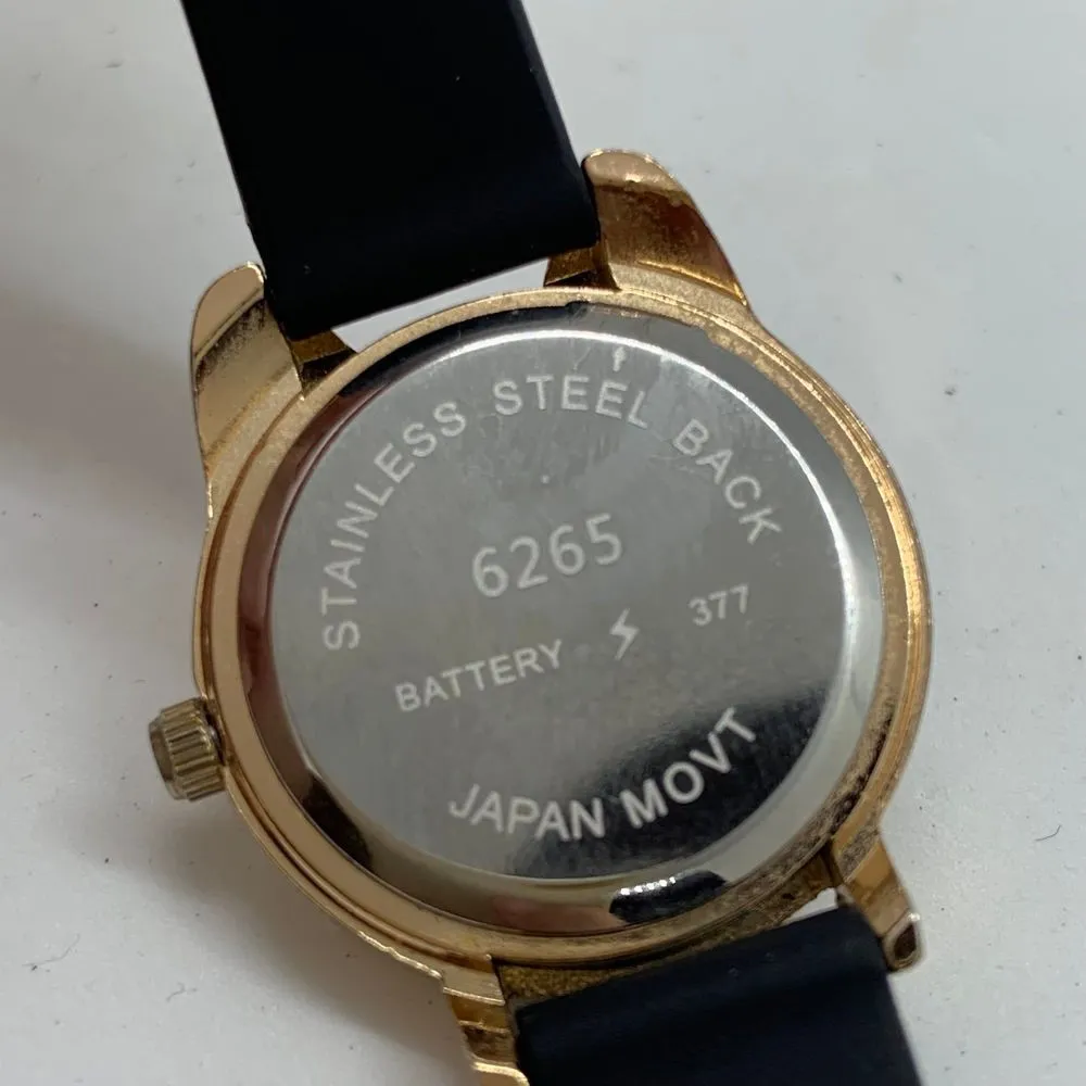 Meow ladies 26mm rose gold tone watch black dial silicone band runs - Image 6