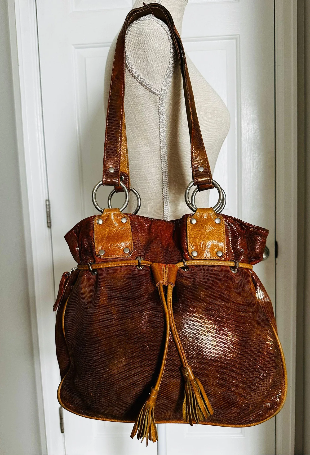 Pietro Alessandro New York Leather Gold Shimmer Hobo Bag Purse Y2K Designer - Image 1