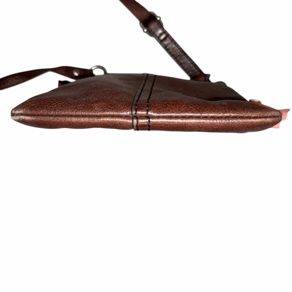 Fossil Chocolate Brown Leather Long Live Vintage Crossbody Purse Bag - Image 4