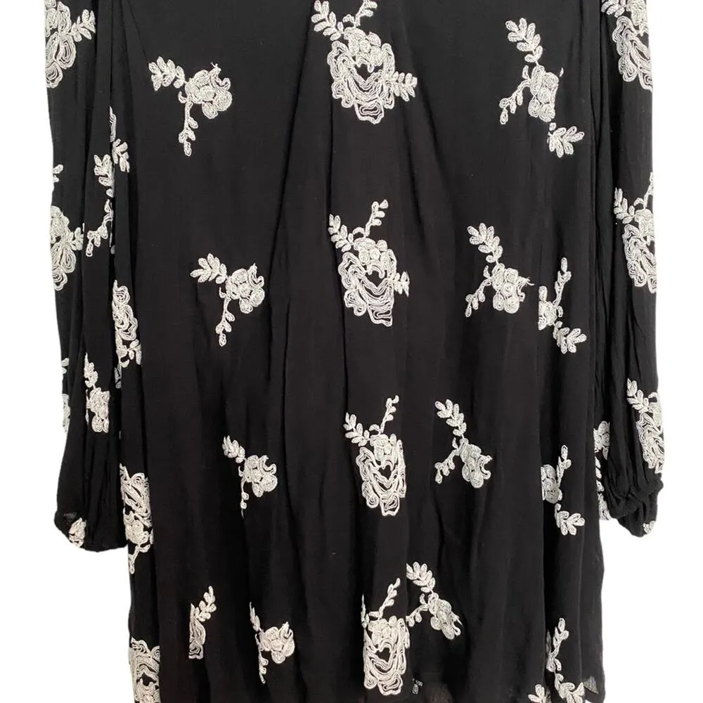 Free People Black Floral Embroidered Austin Mini Dress Sz S - Image 4