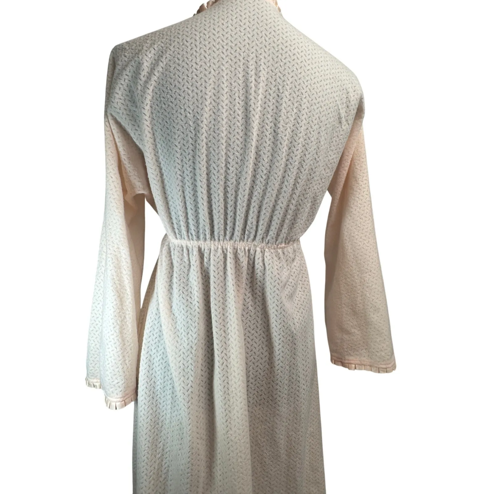 Vintage Miss Elaine Nightgown Pink Empire Waist 70s Long Sleeve Maxi S - Image 5