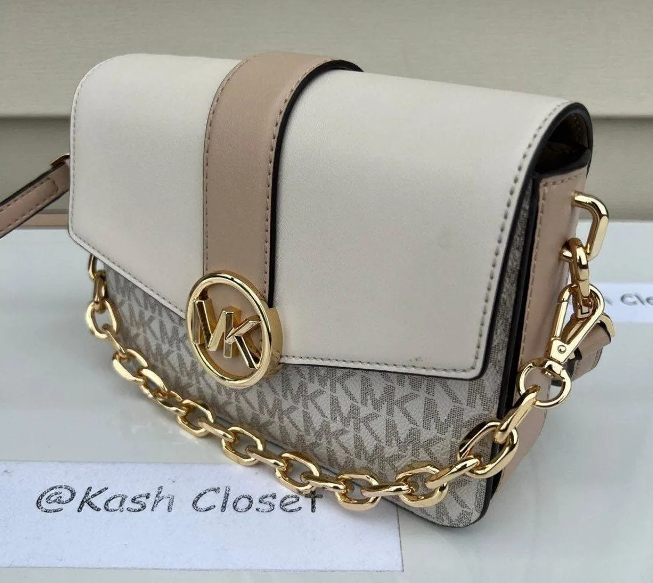 Michael Kors Buff Multi Carmen Crossbody Small Monogram Flap Purse - Image 3