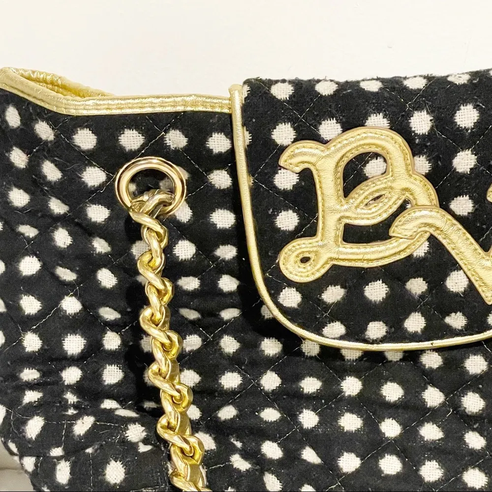 Betseyville by Betsey Johnson Quilted Black and White Cloth Tote Chain Link - Image 2