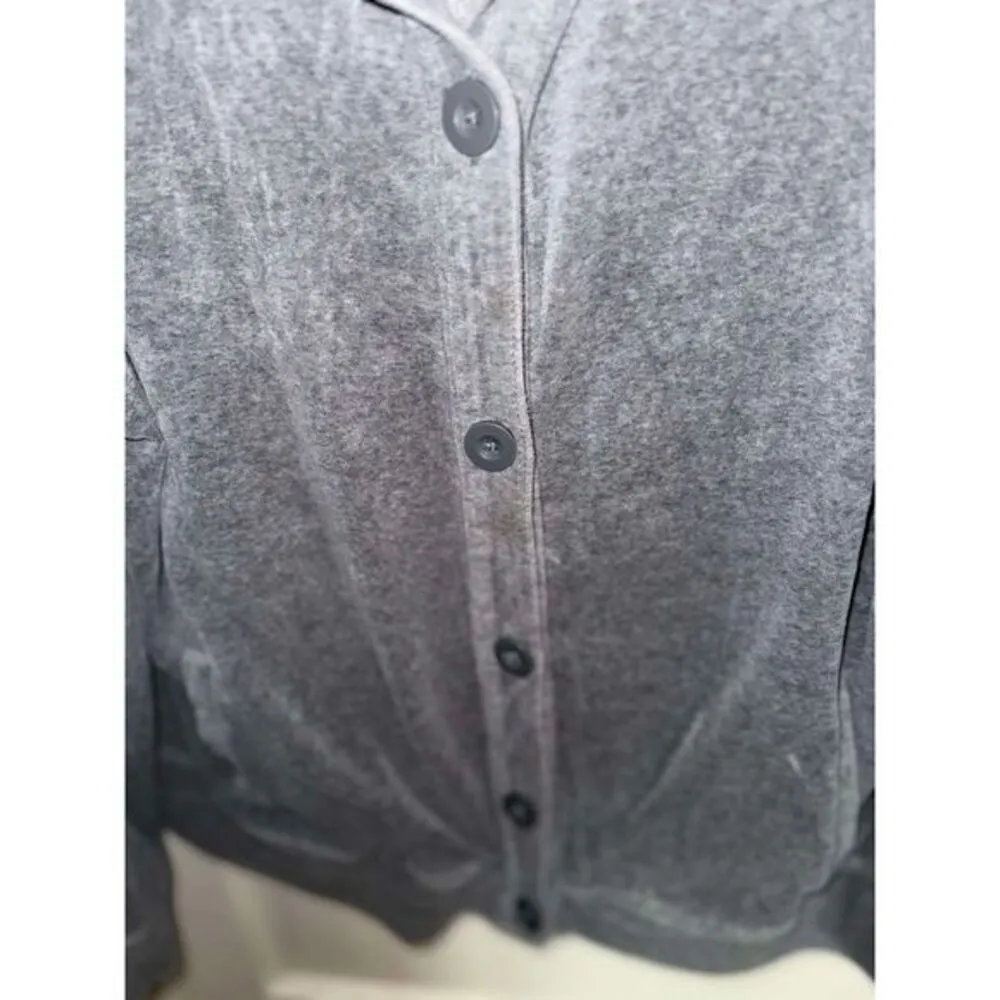 Cozy Grey Velour Button-Up Cardigan Sweater Jacket Casual White Stag Size XXL - Image 3