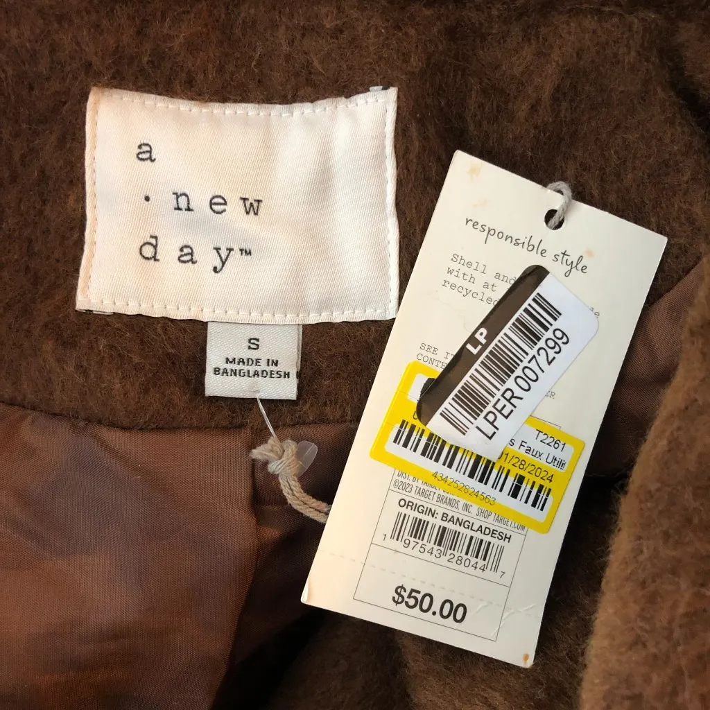 A New Day Womens Brown Button-Up Wool-Blend Jacket Size S - Image 5