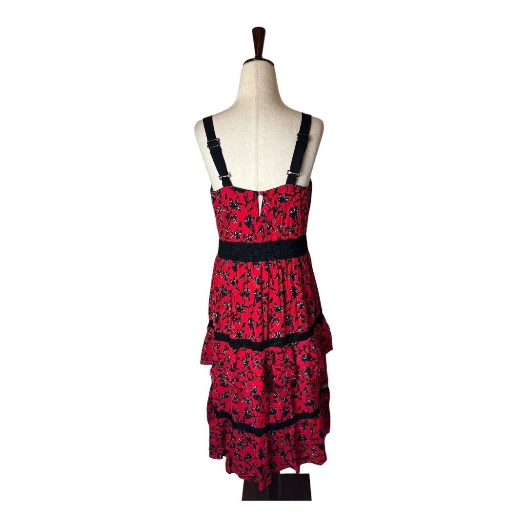 Adelyn Rae Dress Women XS Red Floral Tiered Ruffle Isabel Midi Boho Party Summer - Image 4