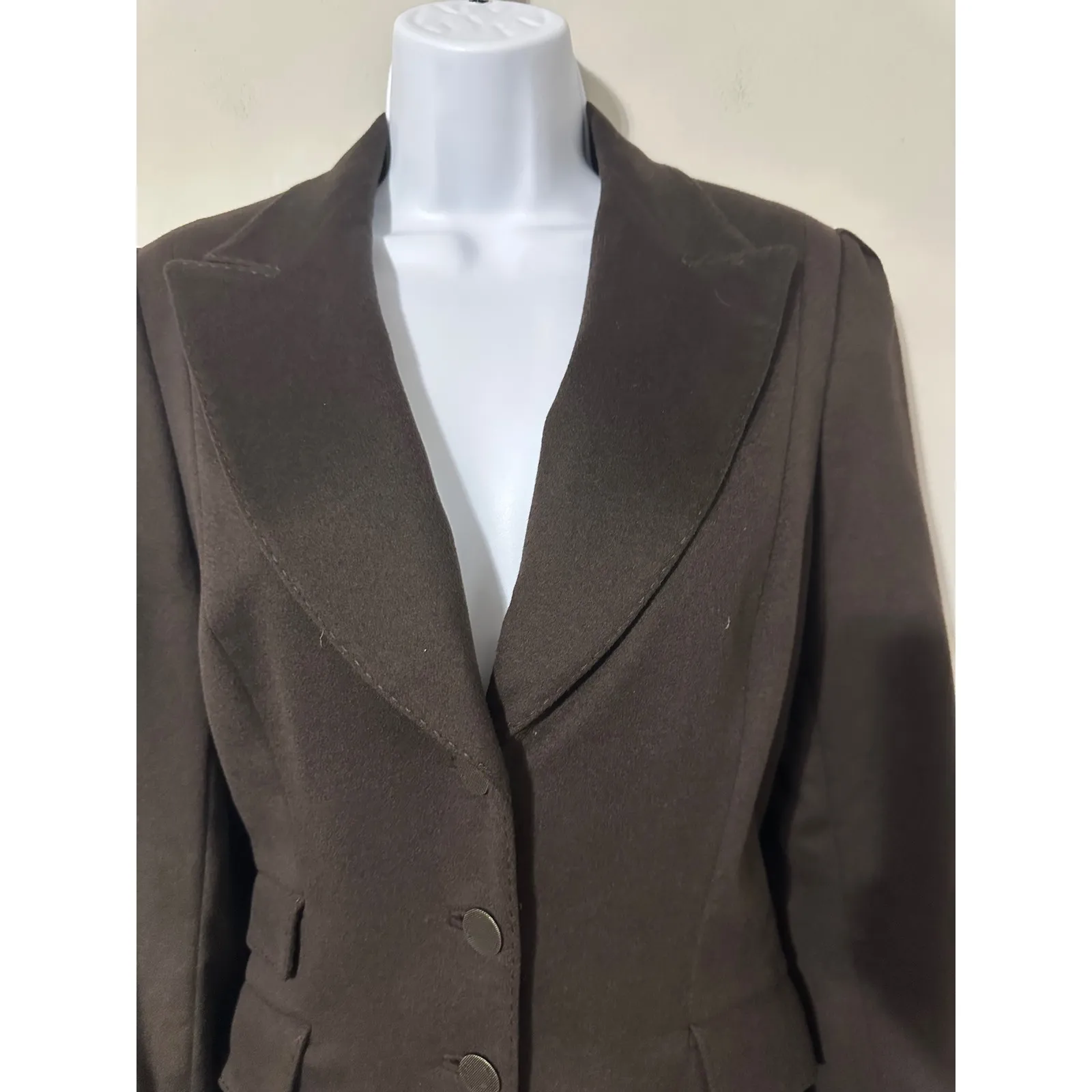 Rena Lange Single Breasted Fitted Brown‎ Cashmere Blazer Jacket Size 10 Brown - Image 6