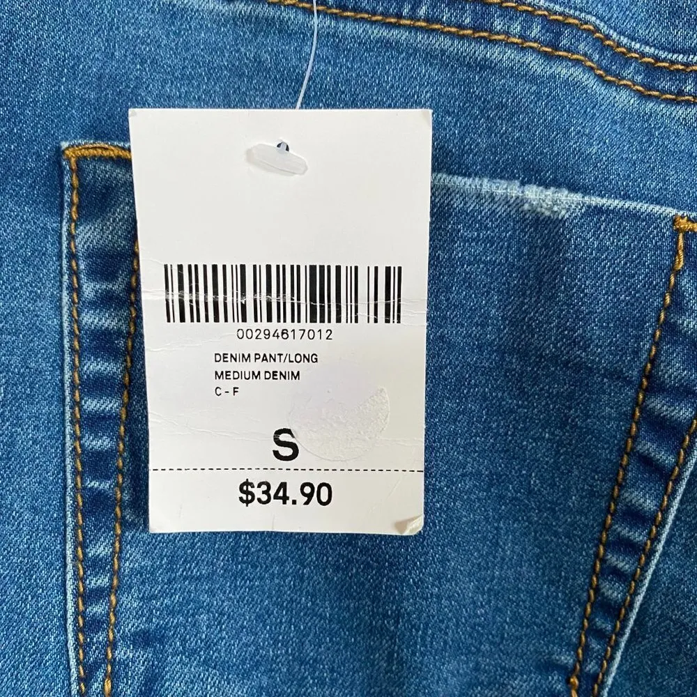 Forever 21 small denim pant/long wide leg frayed hem medium wash button zip - Image 12