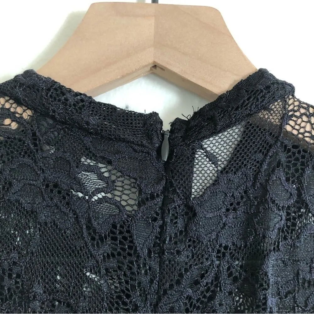 Topshop Black Lace Fitted Sleeveless Tank Racerback High Neck Mini Dress - Image 9