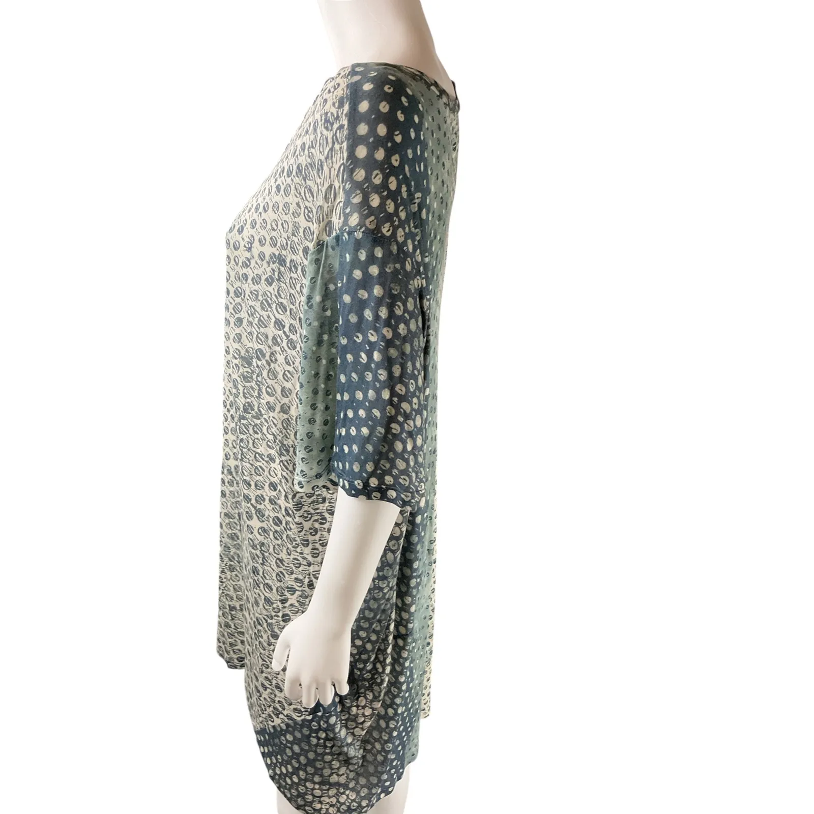 Johnny Was Biya XL Tunic Dress Blue Beige Polka‎ Dot Modal Boho Casual - Image 4