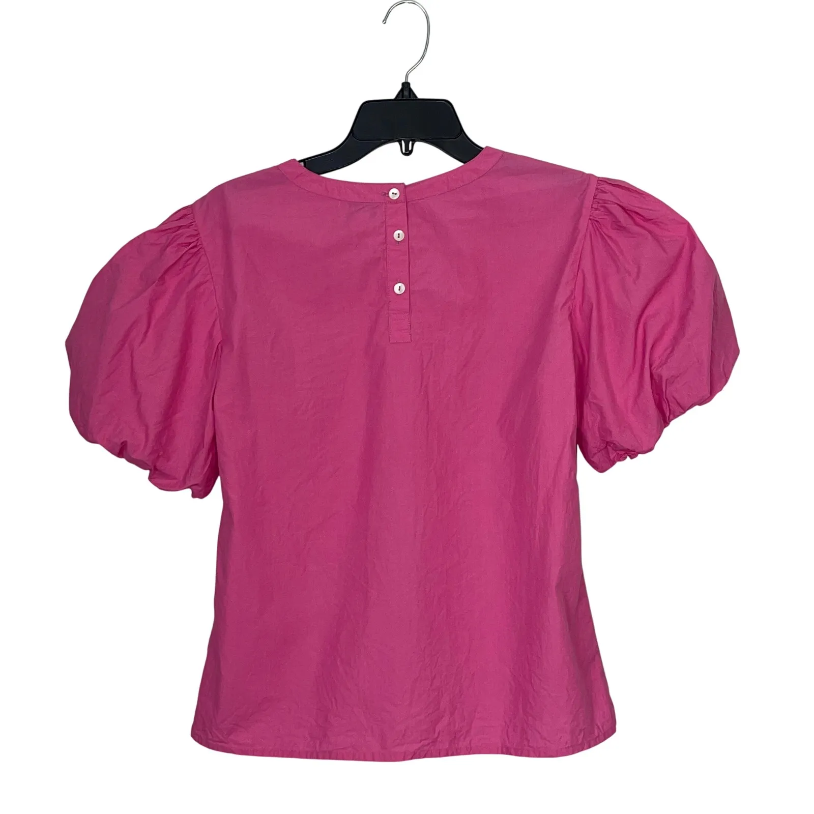 Olivia‎ James Puff Sleeve Top Crew Neck Blouse Hot Pink Cotton Size Small - Image 4