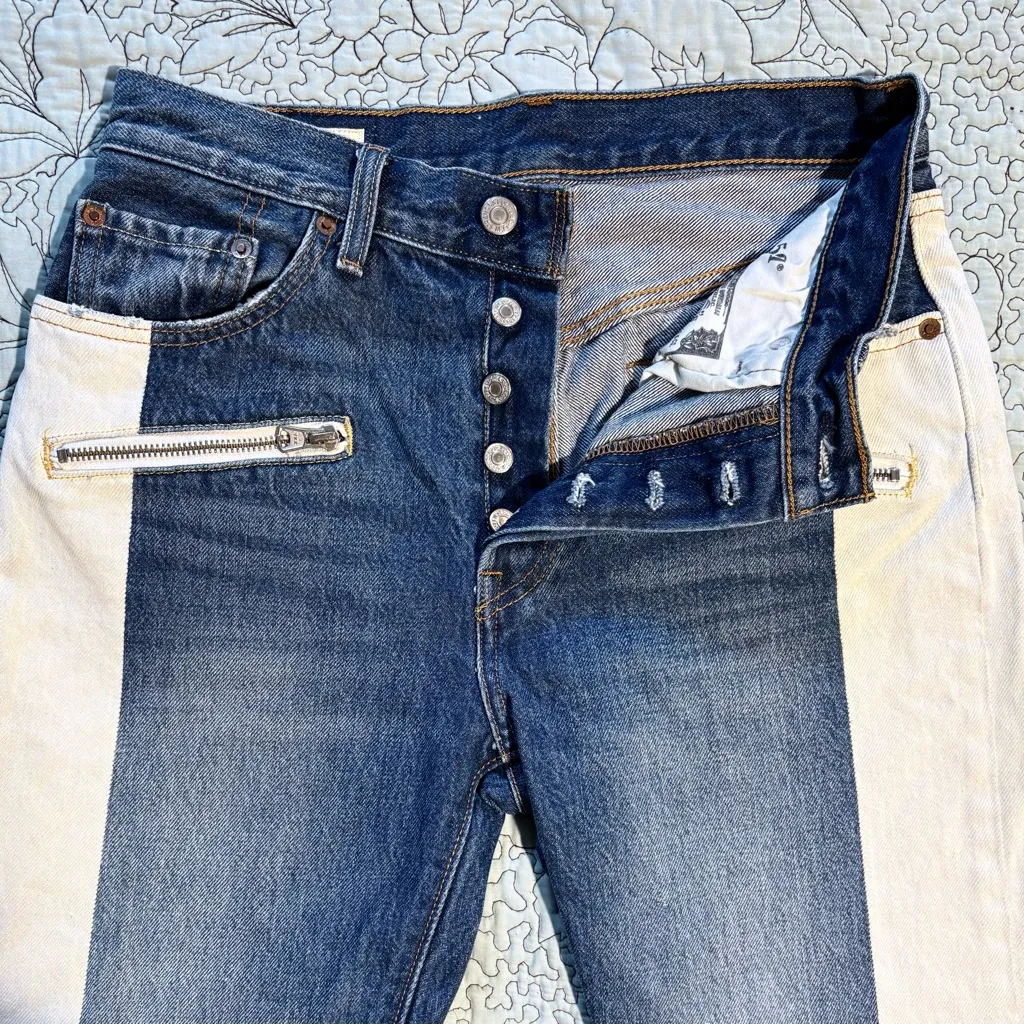 LEVI’S Premium Moto Color Block Crop Raw Edge Button Fly Jeans Sz 27/28🧡 - Image 5