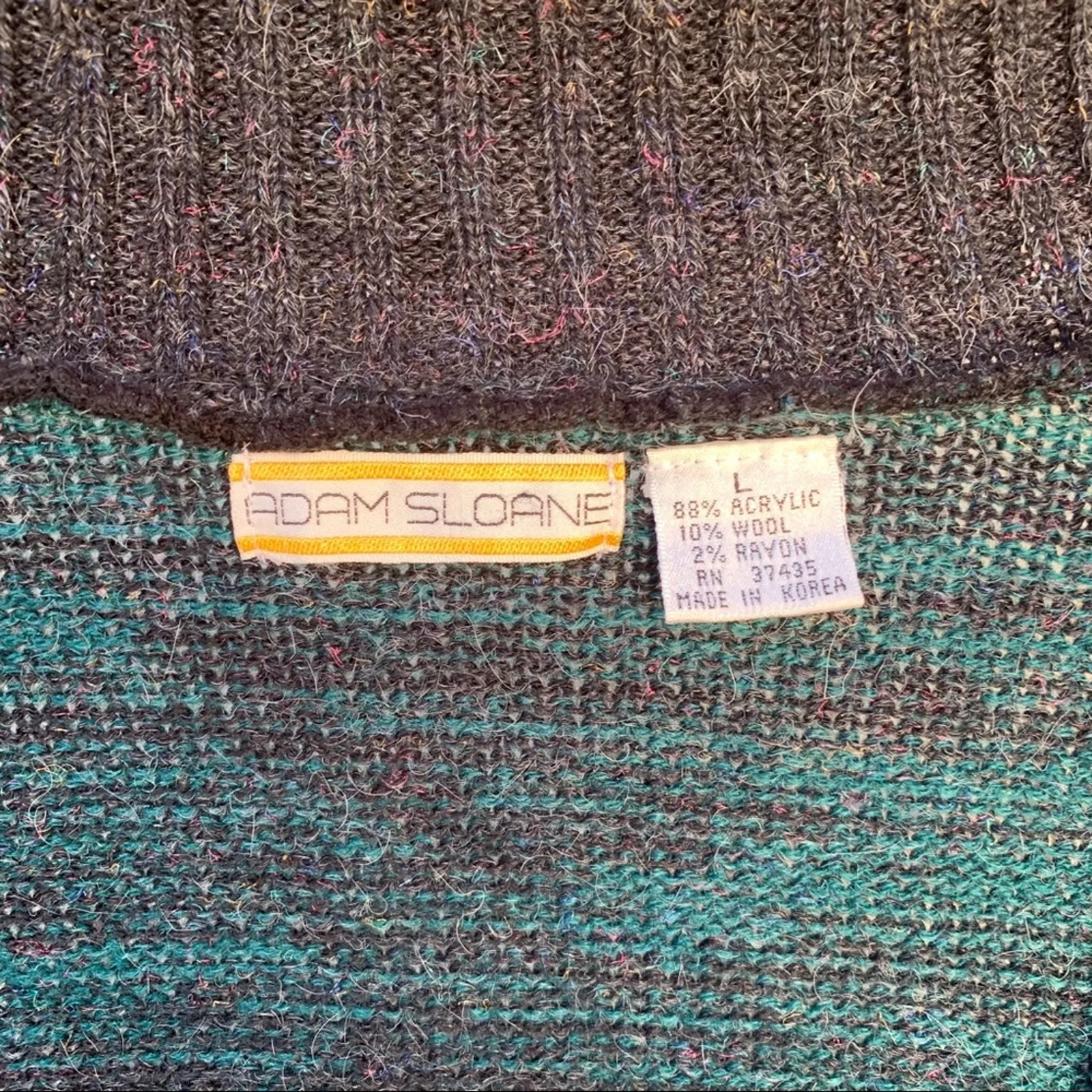 Vintage Adam Sloane grandpa cardigan sweater teal charcoal LARGE Green - Image 2