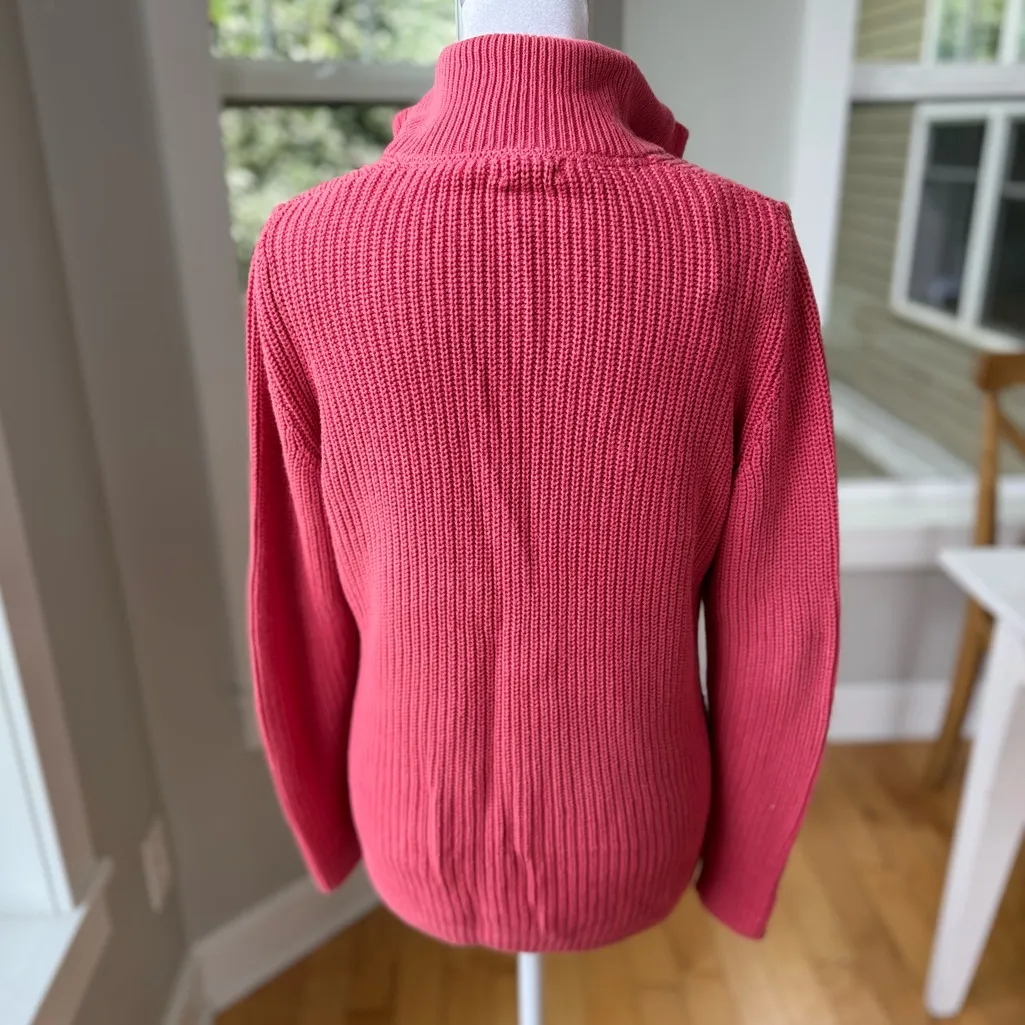 L.L. BEAN Coral Pink Cotton Cableknit Quarter Zip Sweater Size Small - Image 3