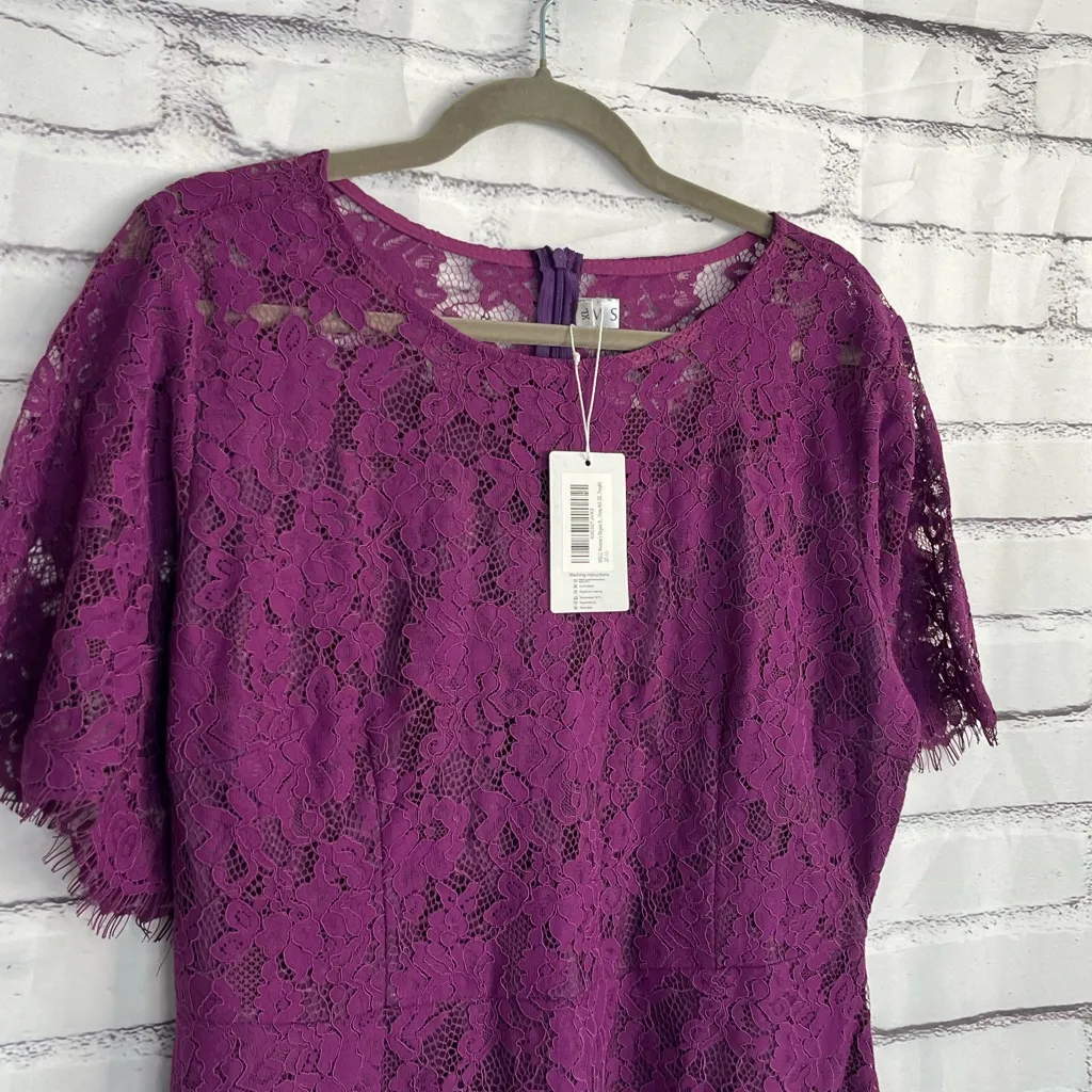 MSLG Royal Purple Lace Midi Dress Short Sleeve Scalloped Hem NWT Women’s Medium - Image 3