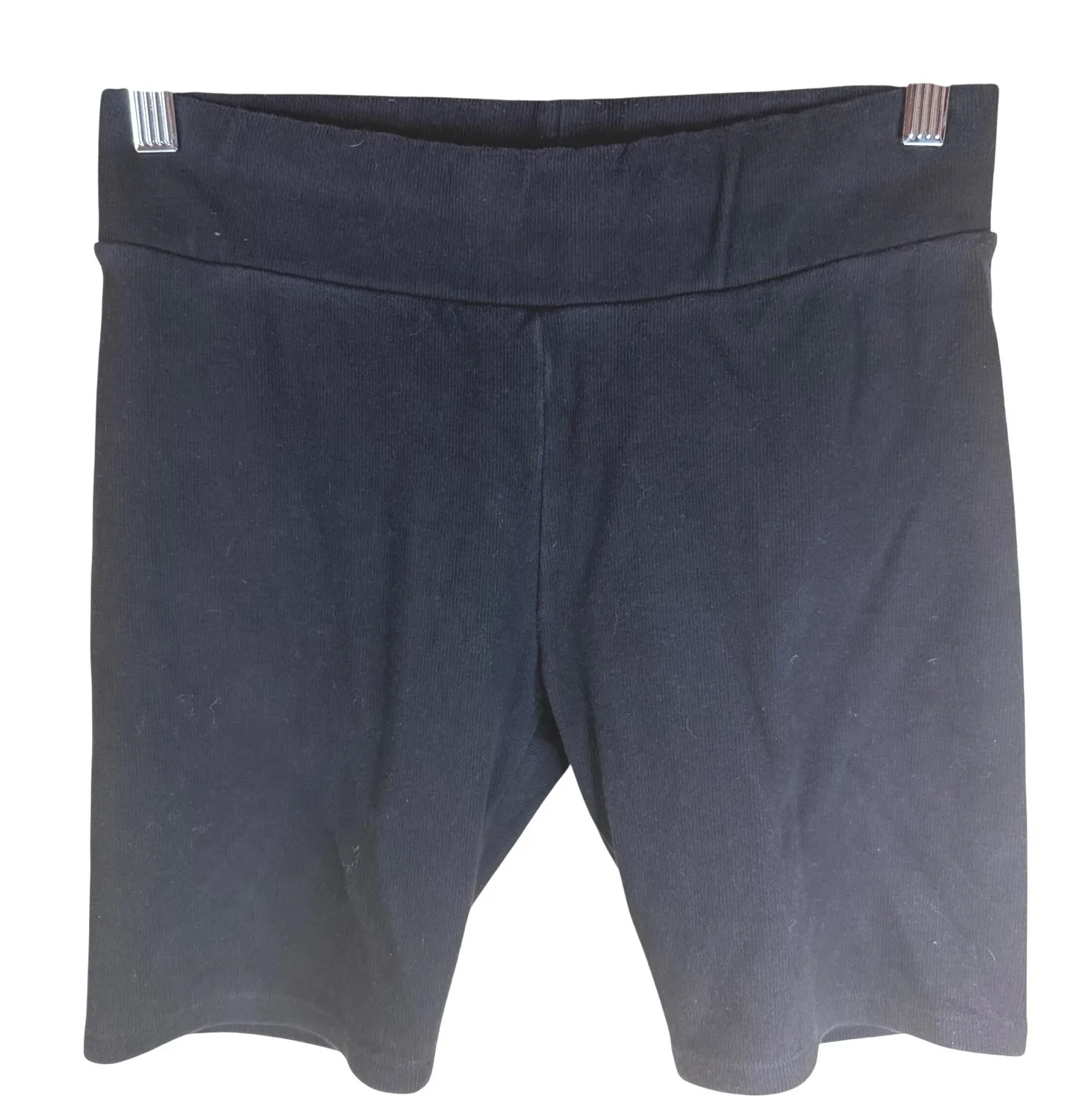 AllSaints Black Biker Shorts Ribbed Stretch Cotton Blend Womens Workout Active - Image 1