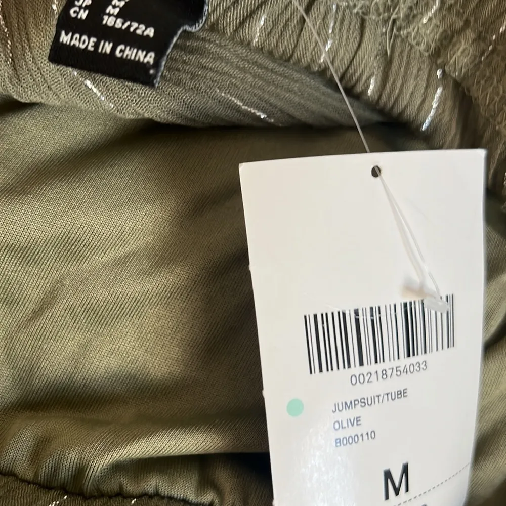 NWT Forever 21 Tube Jumpsuit High Waisted Pants Olive Gold Pinstripe sz M - Image 6