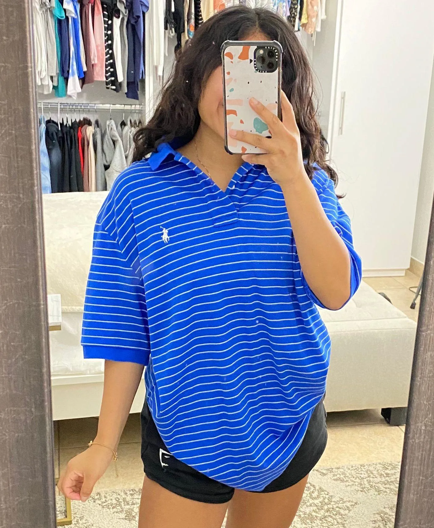 Blue & White Striped Polo Shirt - Image 2