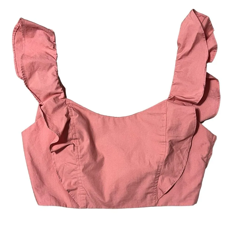 Aritzia Wilfred Sandrine Rose Cropped Ruffled Top Sz 0 Cottagecore Coquette - Image 2