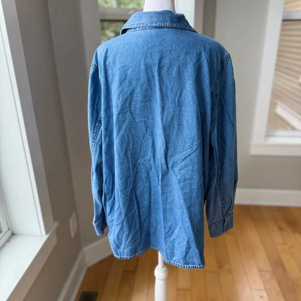 Vintage 90s Denim Embroidered Christmas Theme Jean Shirt Size 2X 18 - Image 6