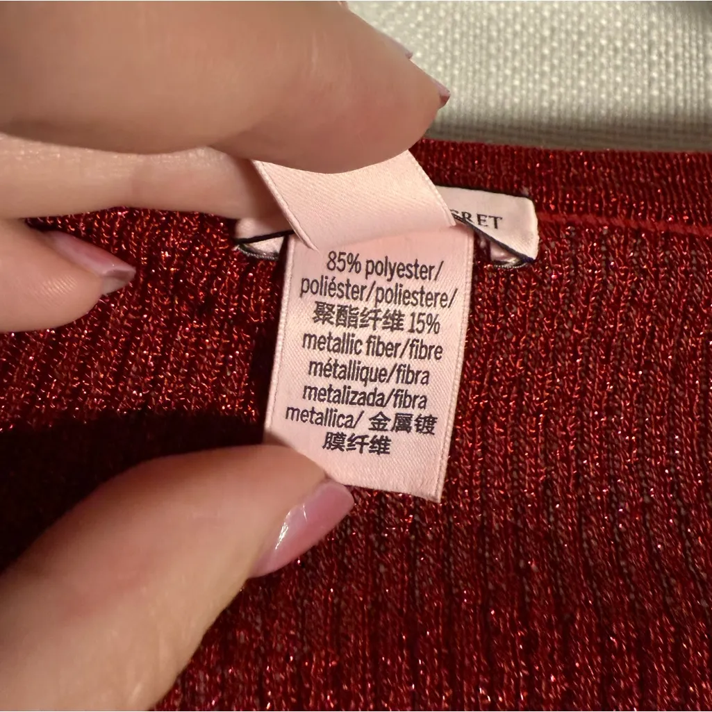 Victoria’s Secret Metallic Sparkly Red Long Sleeve Bodysuit Medium - Image 8