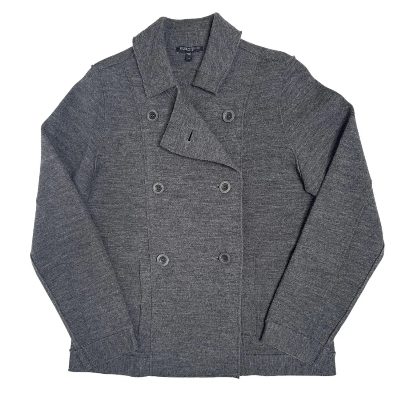 Eileen Fisher Petite Merino Wool Double-Breasted Peacoat Sweater Jacket medium P - Image 4