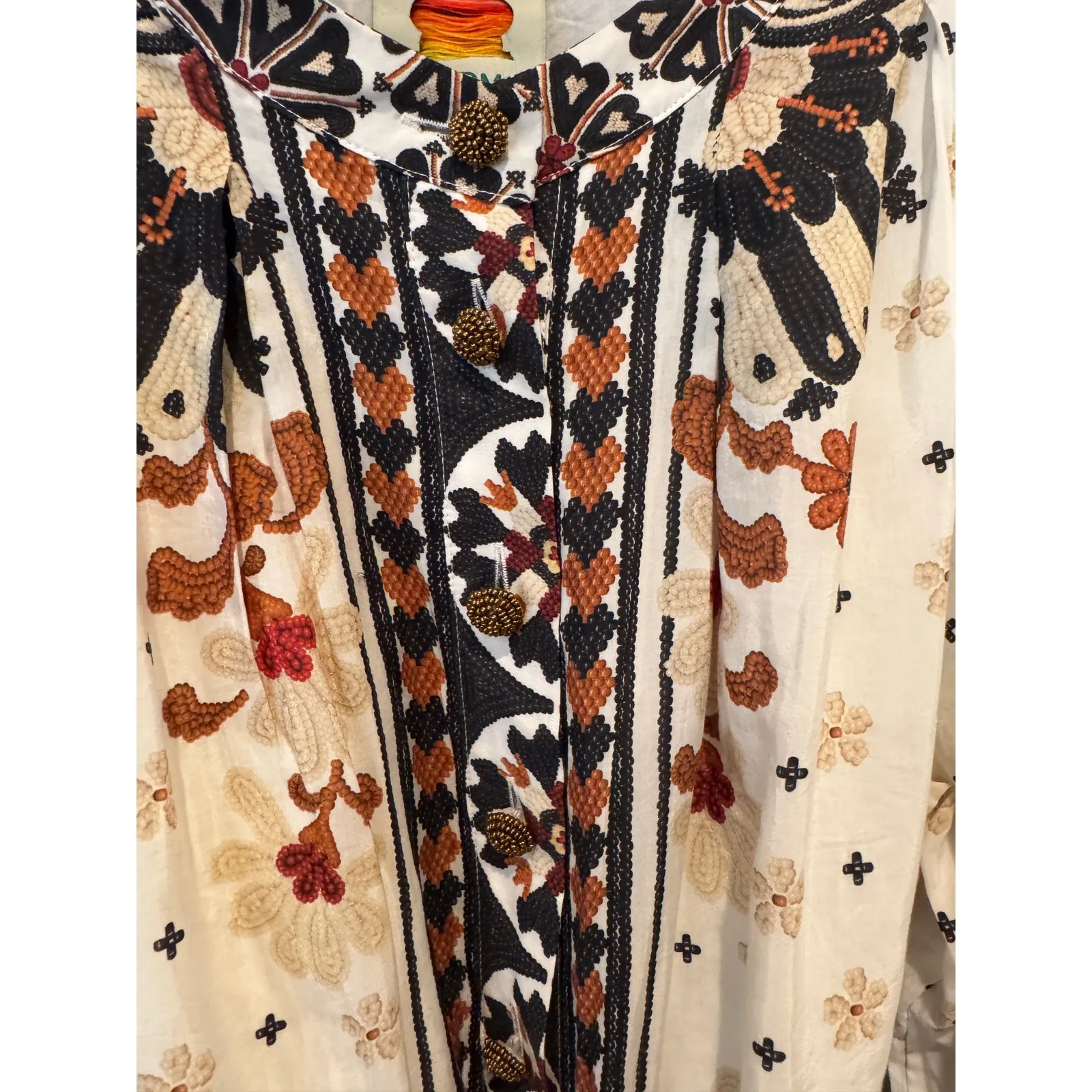 Farm Rio Flower Fan Tapestry Off-White Mini Dress Size Small - Image 11