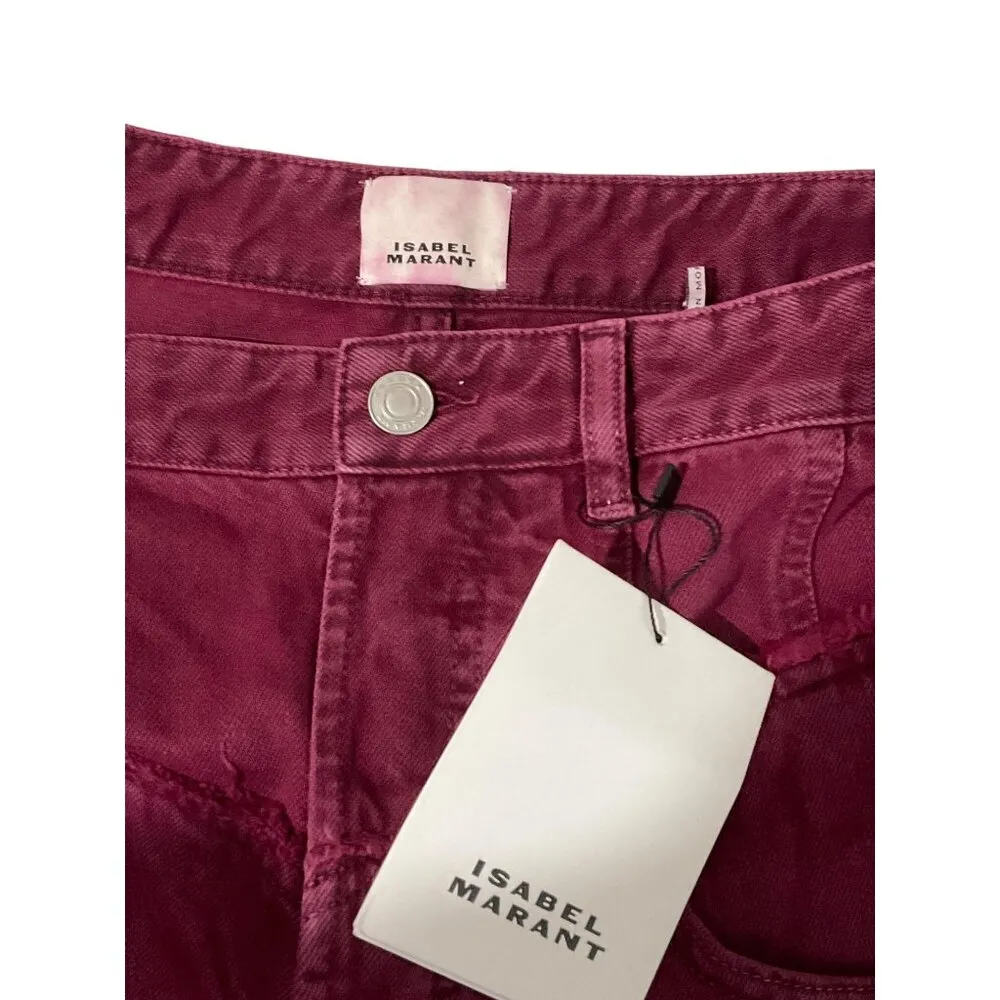 Isabel Marant Noemie Straight Leg Jeans in Burgundy 38 New Womens Denim Pants - Image 8