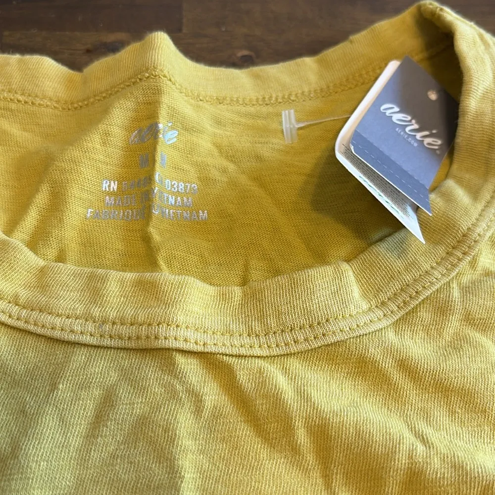 Aerie AE Boxy T-Shirt Tee Yellow Front Side Tie Cotton M Vintage Color - Image 5