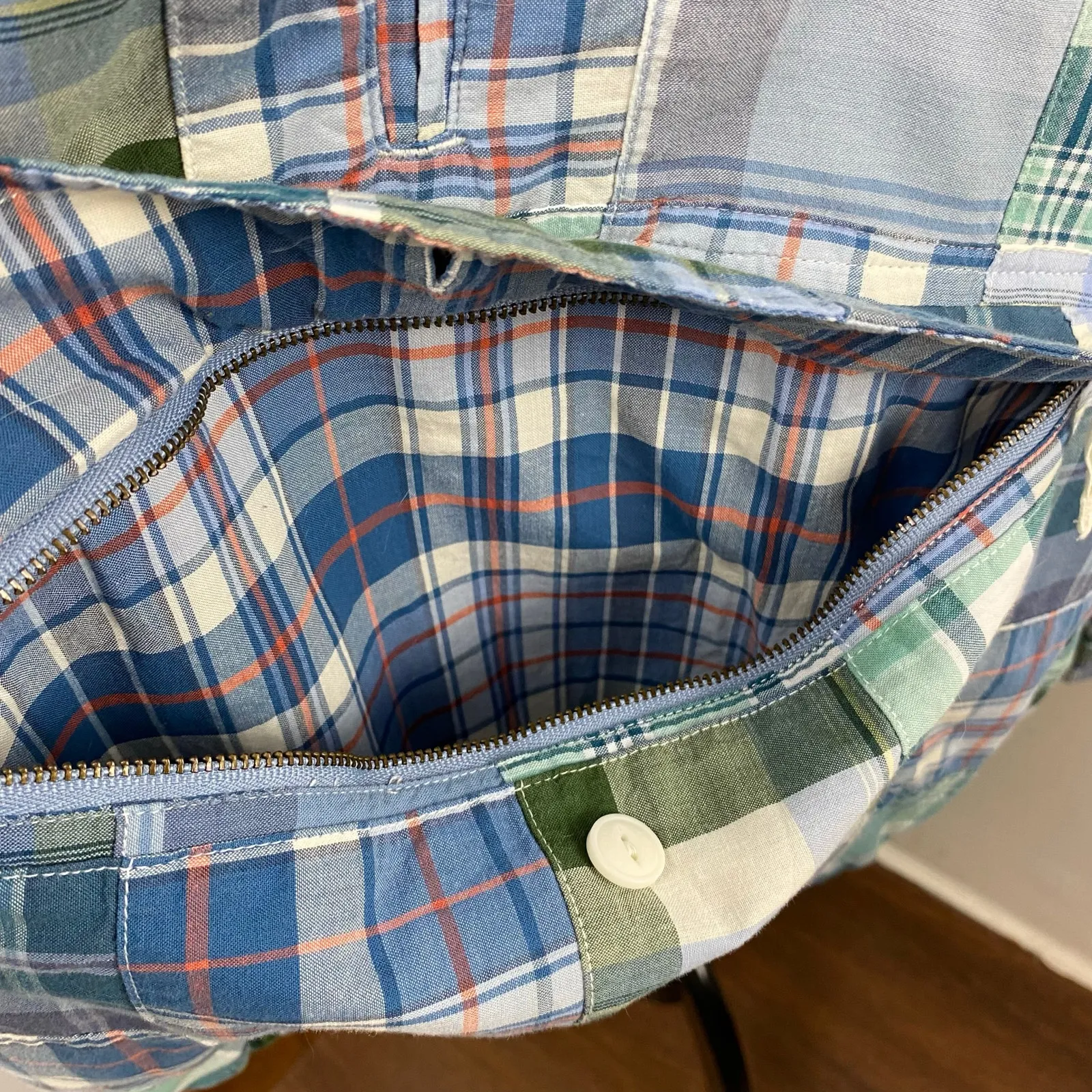 LL Bean Anorak Madras Patchwork Plaid Pullover Hoodie Jacket Women’s XL 90s Blue - Image 5