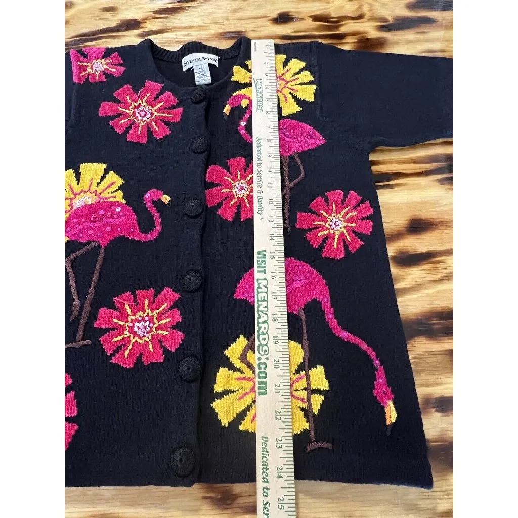 Seventh Avenue Cardigan Sweater Floral Flamingo Colorful Size Small Art‎ Beach - Image 4