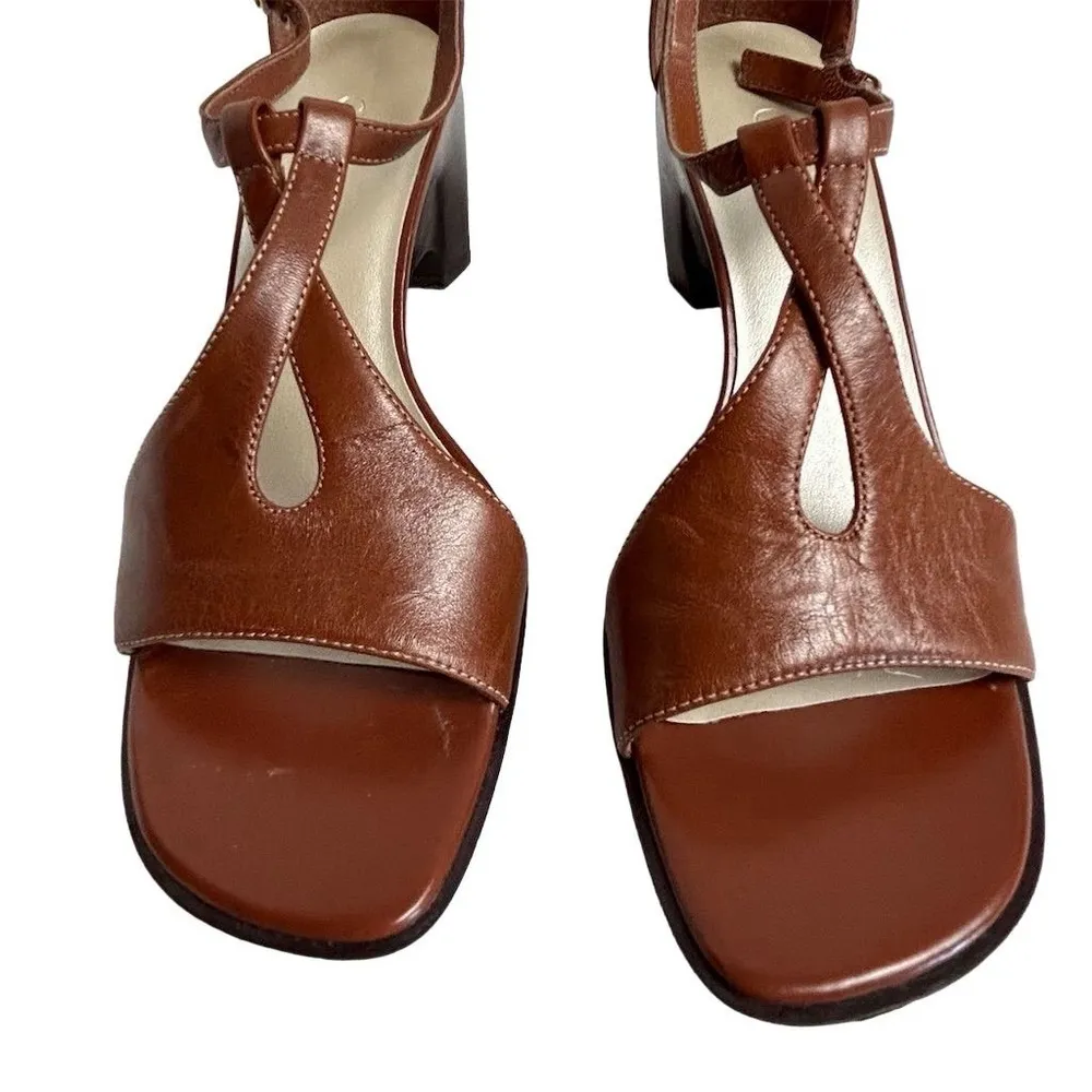 Chadwick’s Women's Brown Leather T-Strap Wedge Sandals Size 7.5 - Image 6
