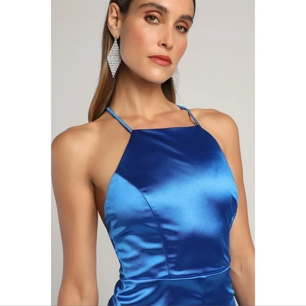 LULU’S Utterly Unforgettable Royal Blue Satin Sleeveless Mxi Dress - Image 4