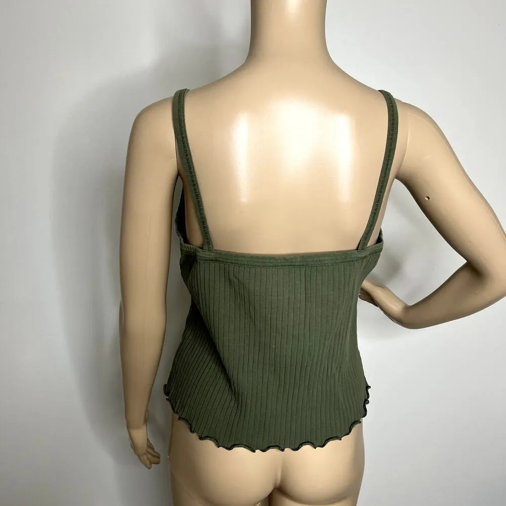 Old Navy Green Ribbed Ruffle Tank Top - Image 3