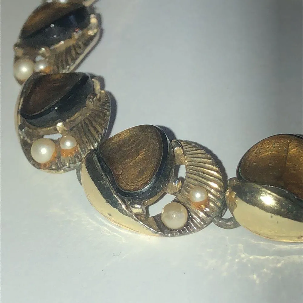 Rousseau Vintage Thermoset Black & Brown Chunky Retro Necklace & Bracelet Set - Image 4